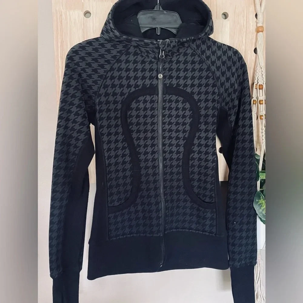 Lululemon Scuba Hoodie II Giant Houndstooth Dip Dye Deep Coal Black/Black Size 2 - Picture 8 of 10